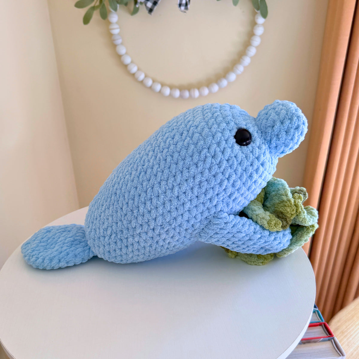 Manatee with Seaweed — Handmade Crochet Plushie