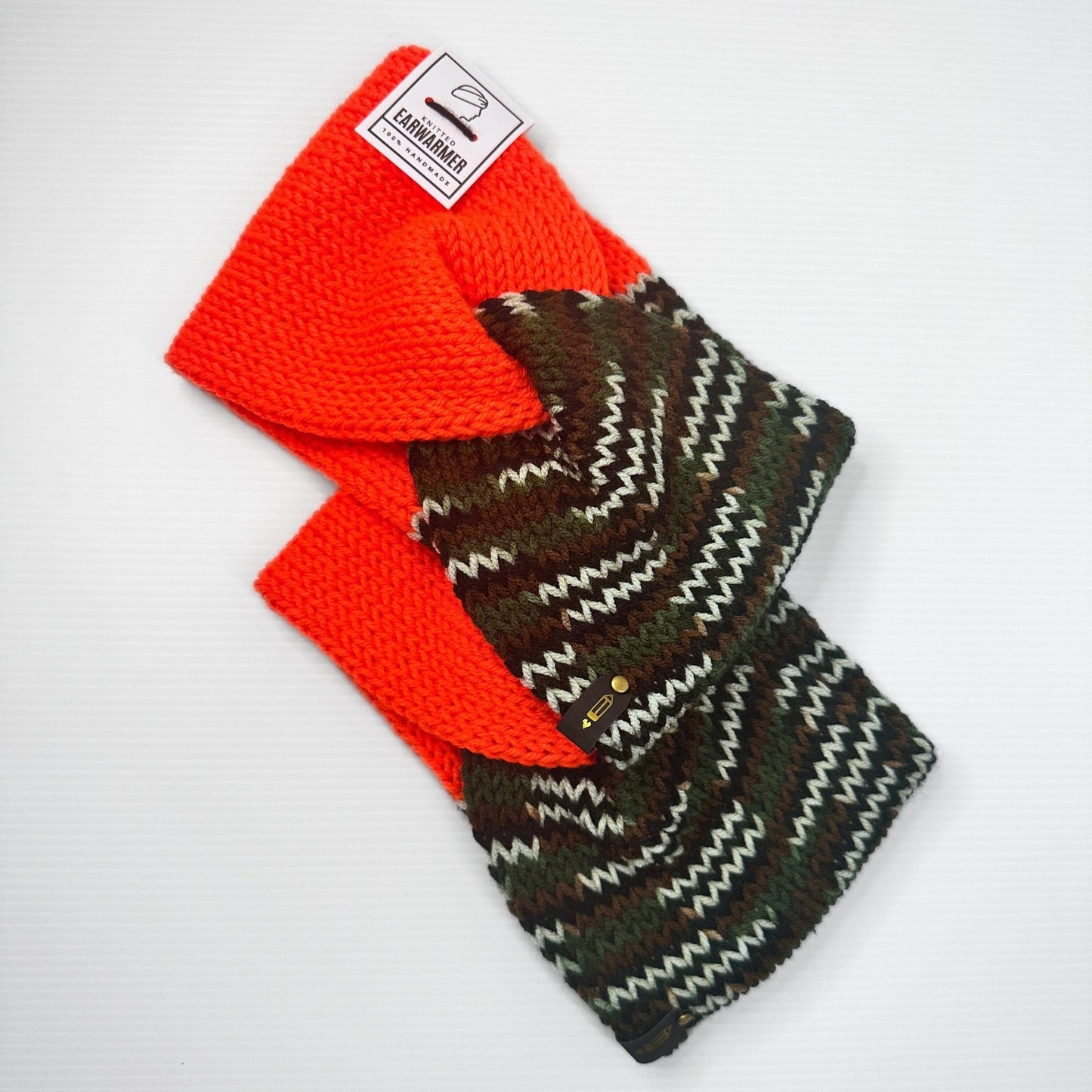 Camo Neon Orange Knit Headband - Hunter Ear Warmer - pursuitofcraftyness