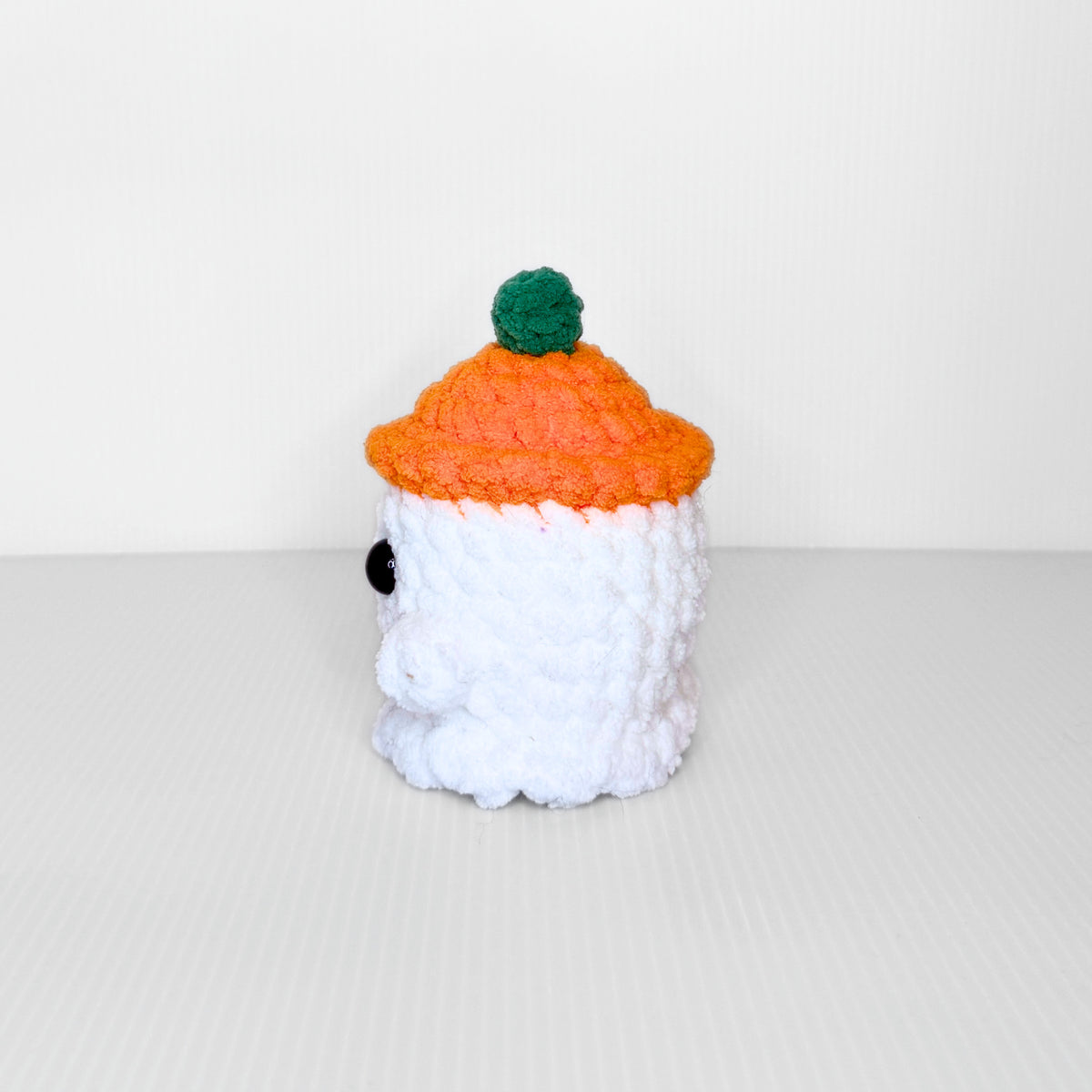 Ghost with Pumpkin Hat — Handmade Crochet Plushie