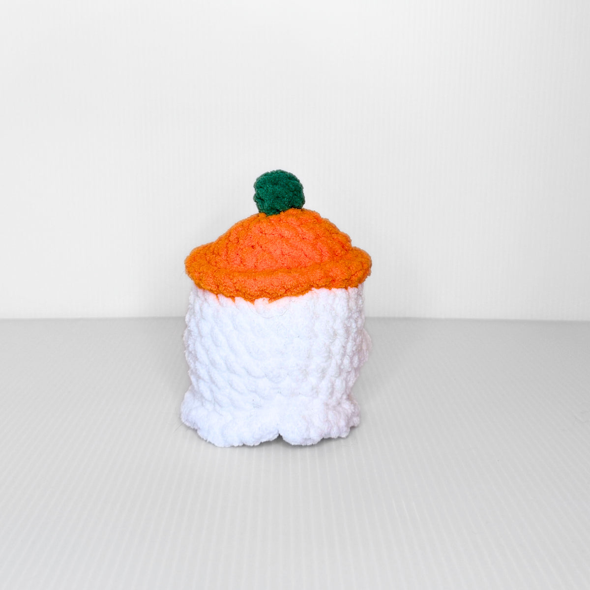 Ghost with Pumpkin Hat — Handmade Crochet Plushie