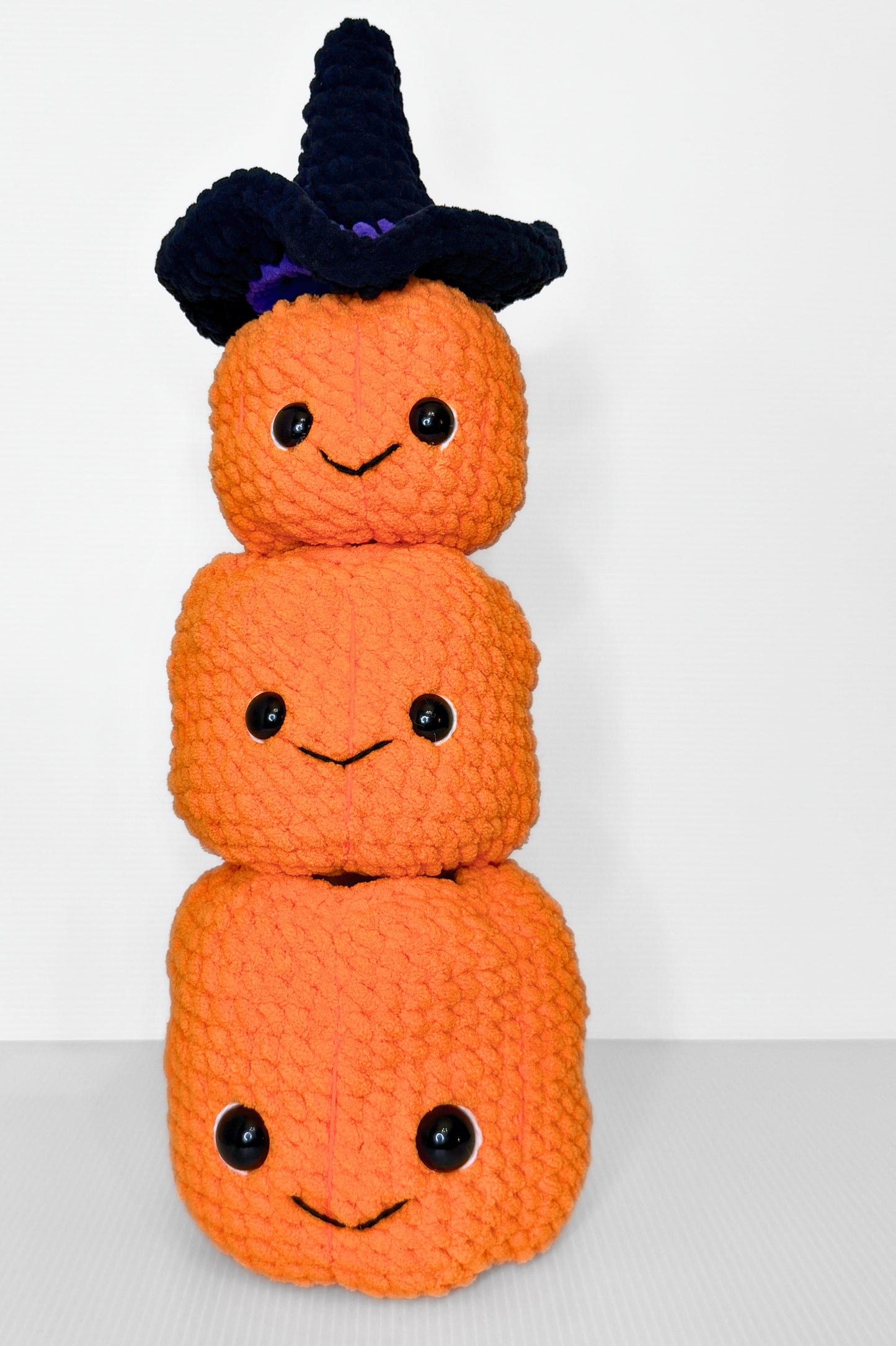 Stacking Pumpkins with Witch Hat — Handmade Crochet Halloween Decor