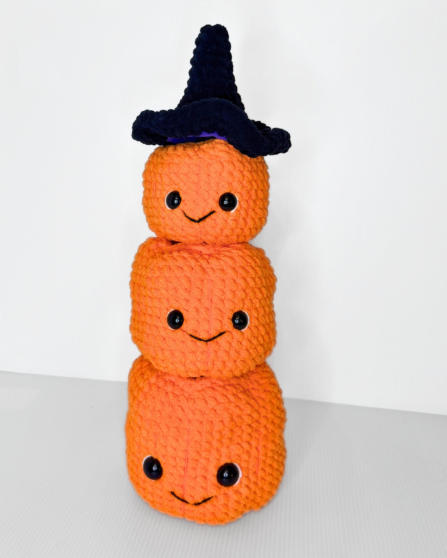 Stacking Pumpkins with Witch Hat — Handmade Crochet Halloween Decor