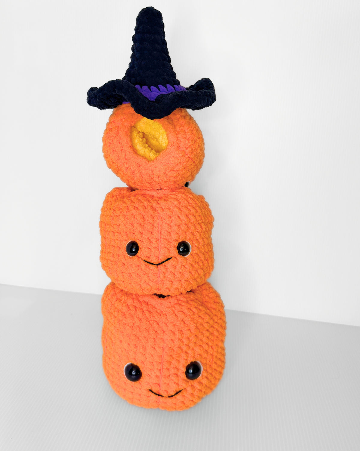 Stacking Pumpkins with Witch Hat — Handmade Crochet Halloween Decor