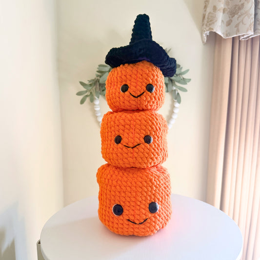 Stacking Pumpkins with Witch Hat — Handmade Crochet Halloween Decor