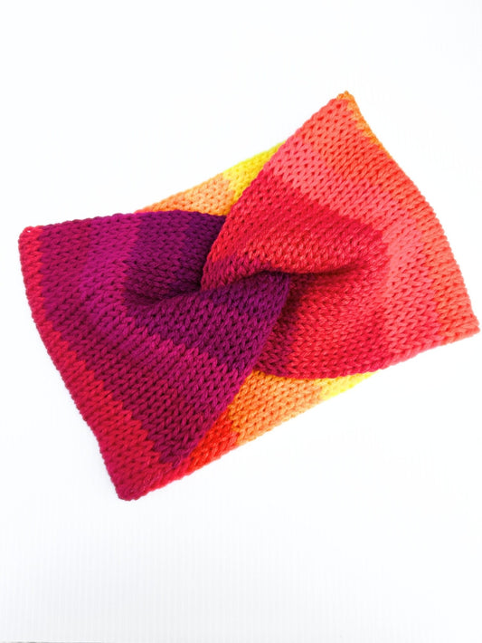 Bright Color Block Fashion Ear Warmer - Cozy Knit Adult Winter Headband for Cold Weather - pursuitofcraftyness