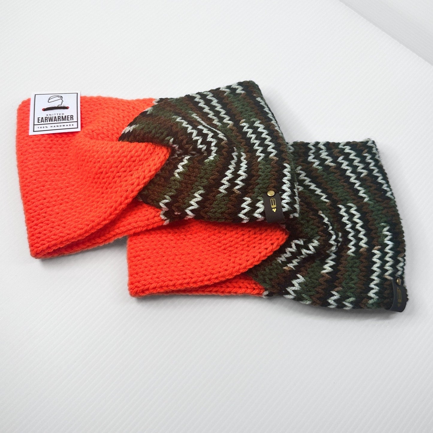 Camo Neon Orange Knit Headband - Hunter Ear Warmer - pursuitofcraftyness