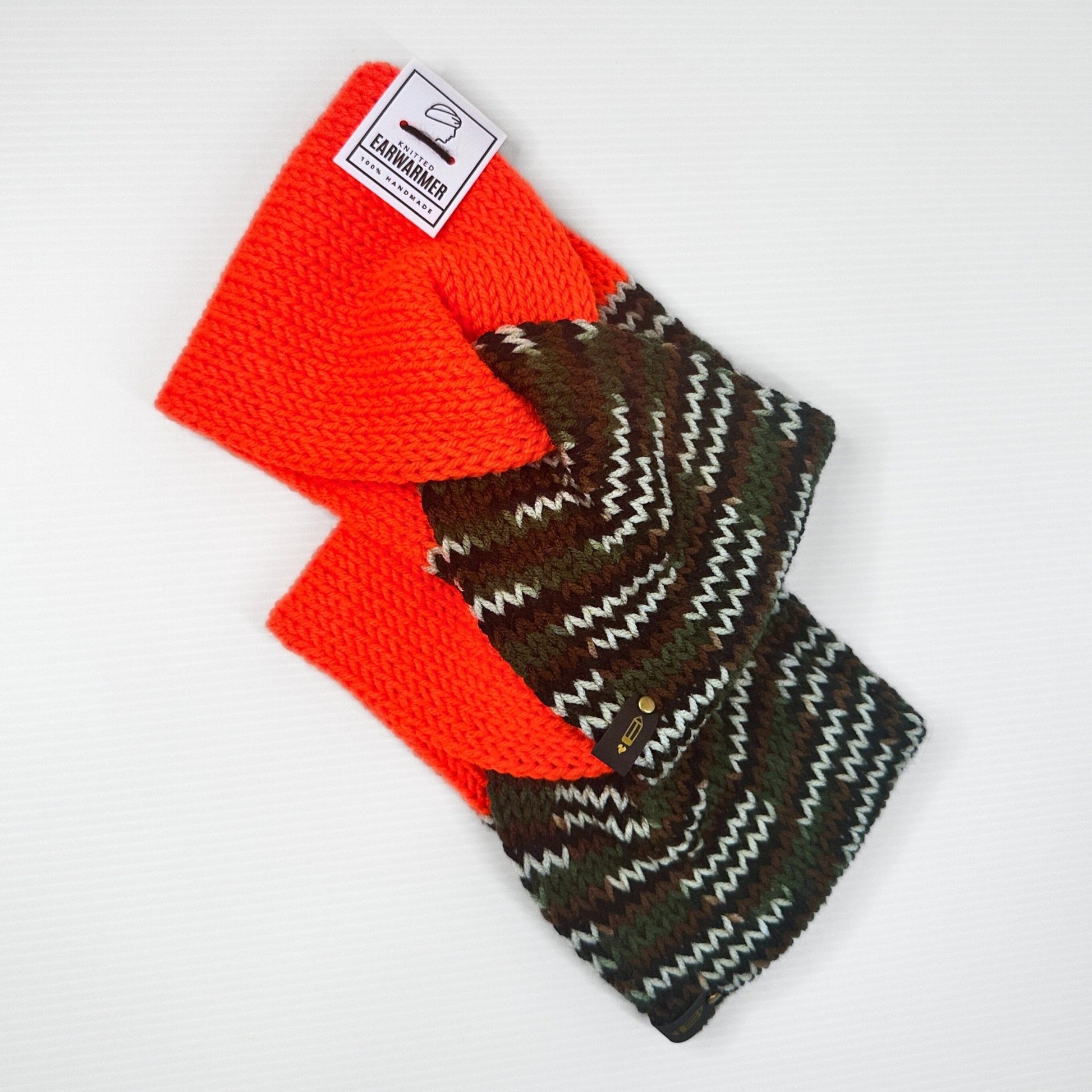 Camo Neon Orange Knit Headband - Hunter Ear Warmer - pursuitofcraftyness