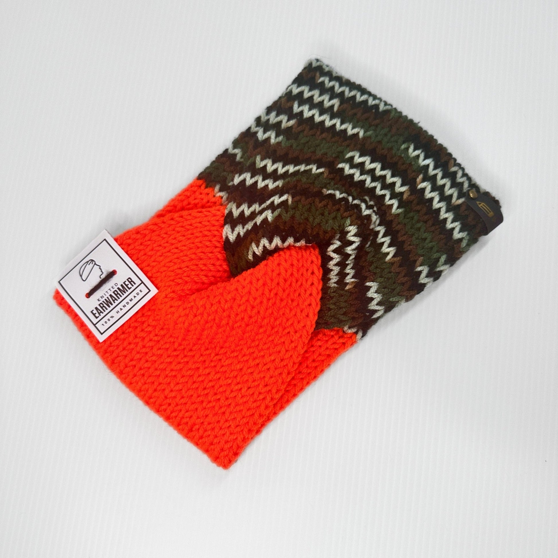 Camo Neon Orange Knit Headband - Hunter Ear Warmer - pursuitofcraftyness