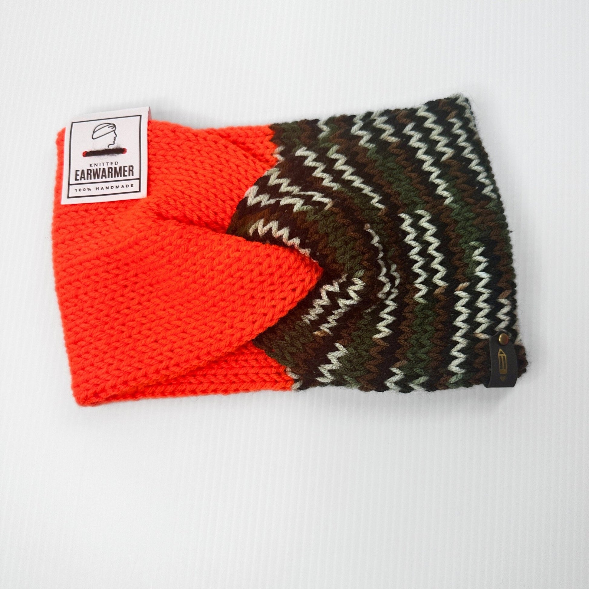 Camo Neon Orange Knit Headband - Hunter Ear Warmer - pursuitofcraftyness