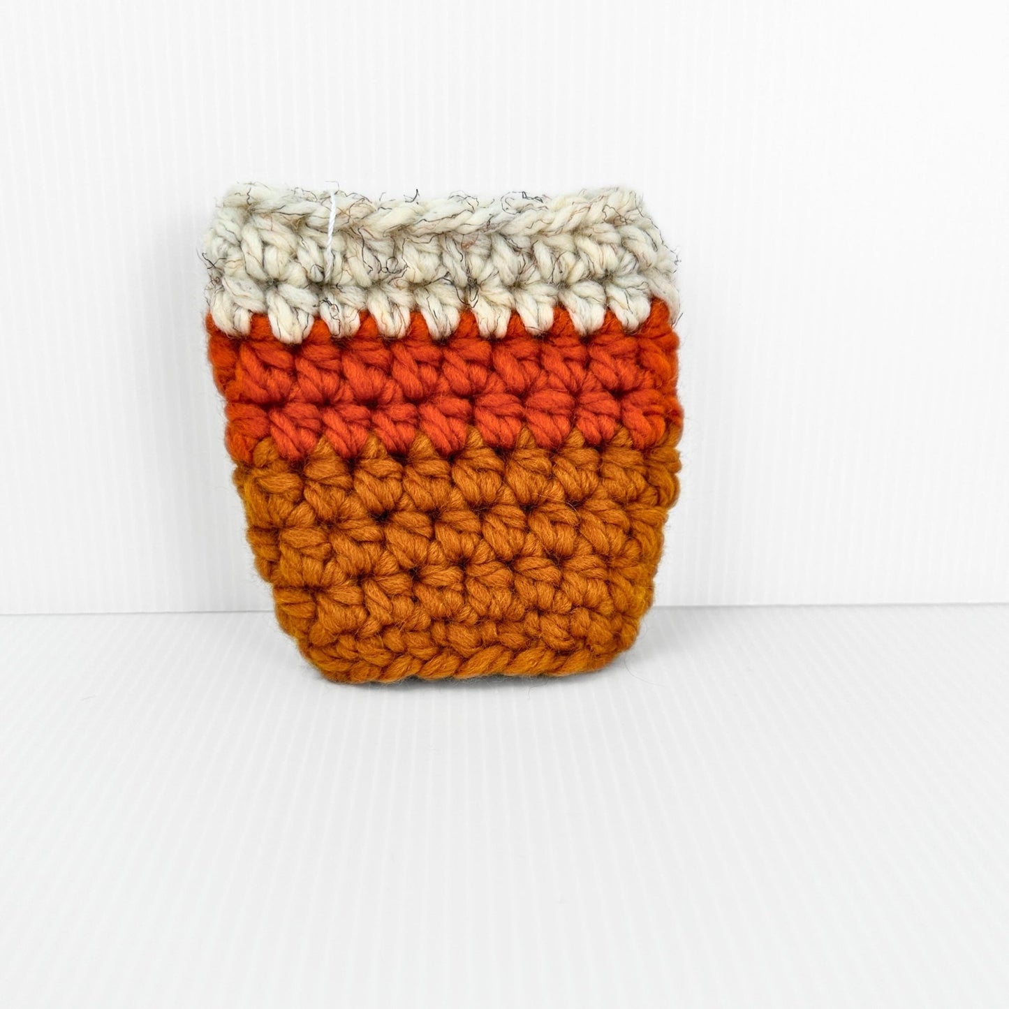 Candy Corn Crochet Travel Mug Coozy: Halloween Fall Staple - pursuitofcraftyness