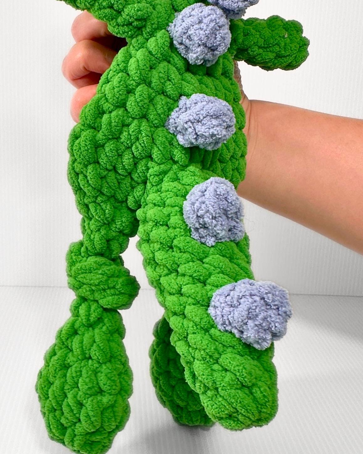 Crochet Dinosaur Lovey - Green and Blue Reptar - Inspired Plush - pursuitofcraftyness