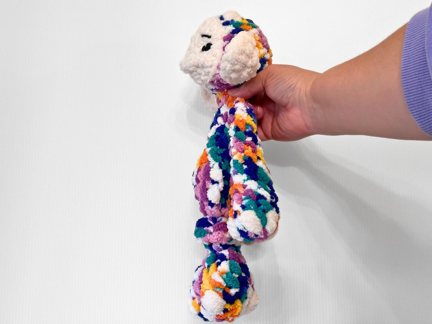 Crochet Multi Colored Monster Lovey - Adorable Baby Shower Gift - pursuitofcraftyness