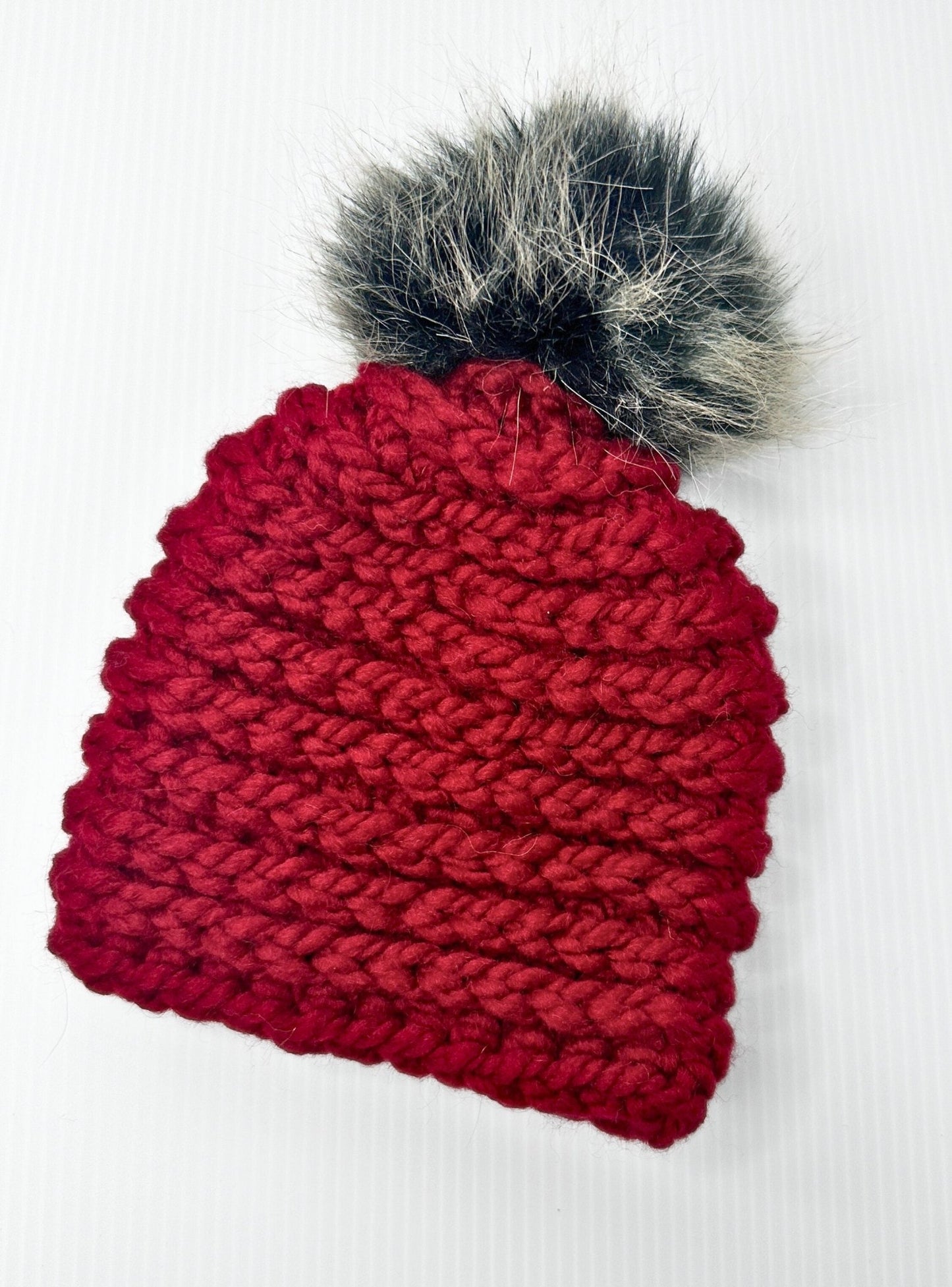 Crochet Newborn Beanie: Acrylic Wool Blend with Faux Fur Pom - pursuitofcraftyness