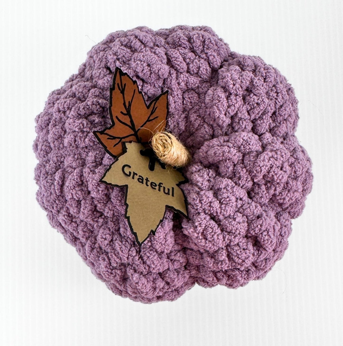 Crochet Pumpkin: Tweed Stem, Leather Leaf - Fall Home Decor - pursuitofcraftyness