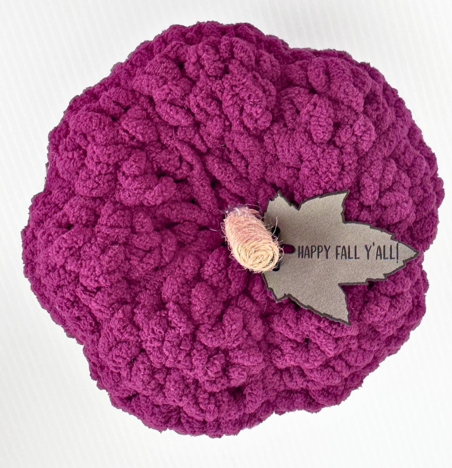 Crochet Pumpkin: Tweed Stem, Leather Leaf - Fall Home Decor - pursuitofcraftyness