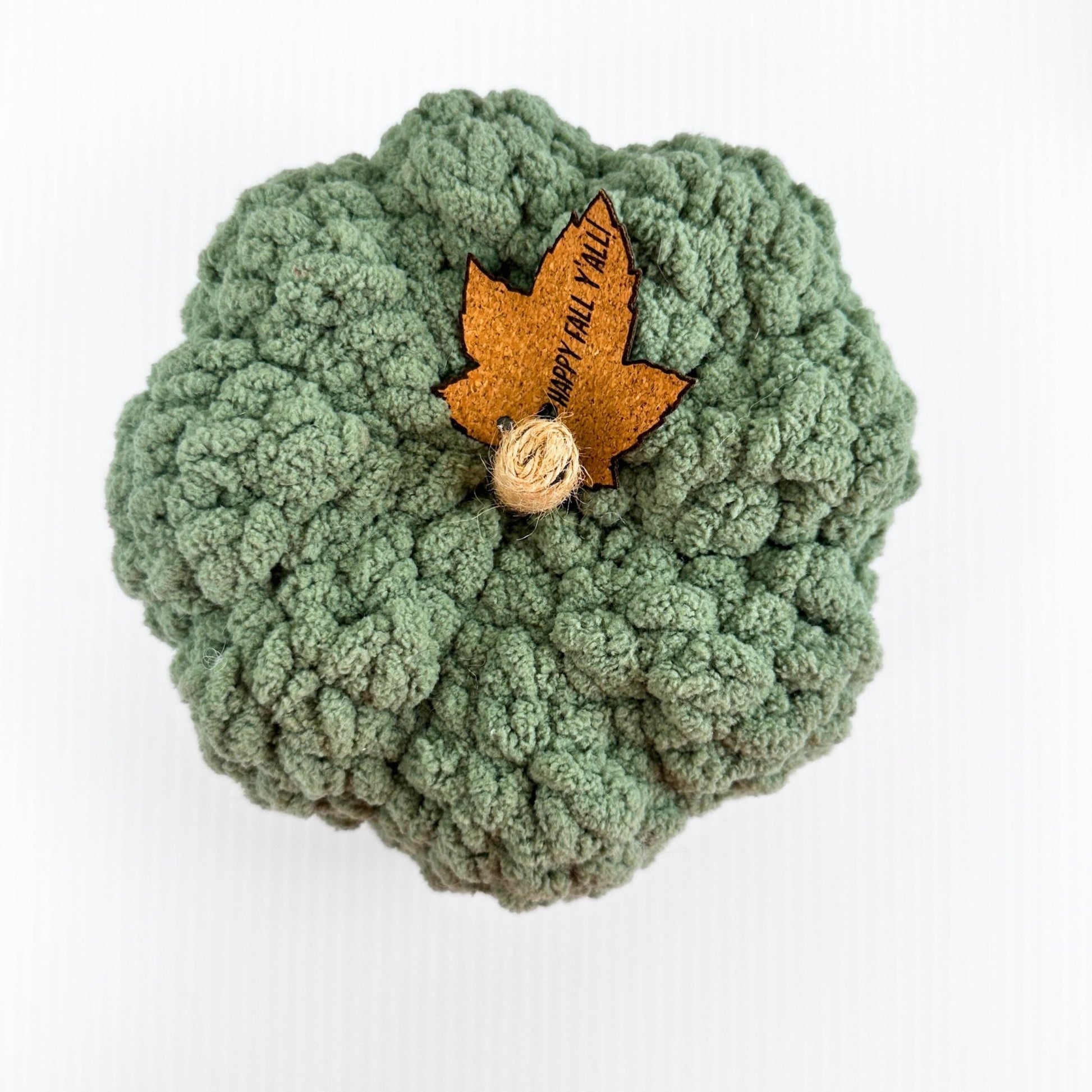 Crochet Pumpkin: Tweed Stem, Leather Leaf - Fall Home Decor - pursuitofcraftyness