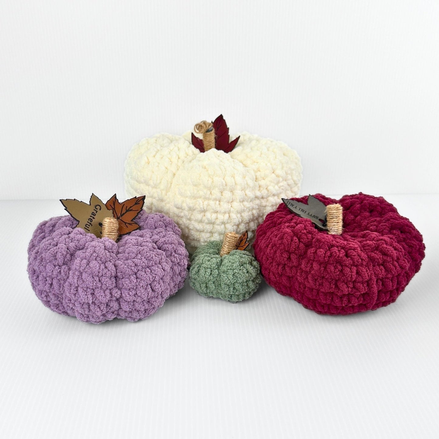 Crochet Pumpkin: Tweed Stem, Leather Leaf - Fall Home Decor - pursuitofcraftyness