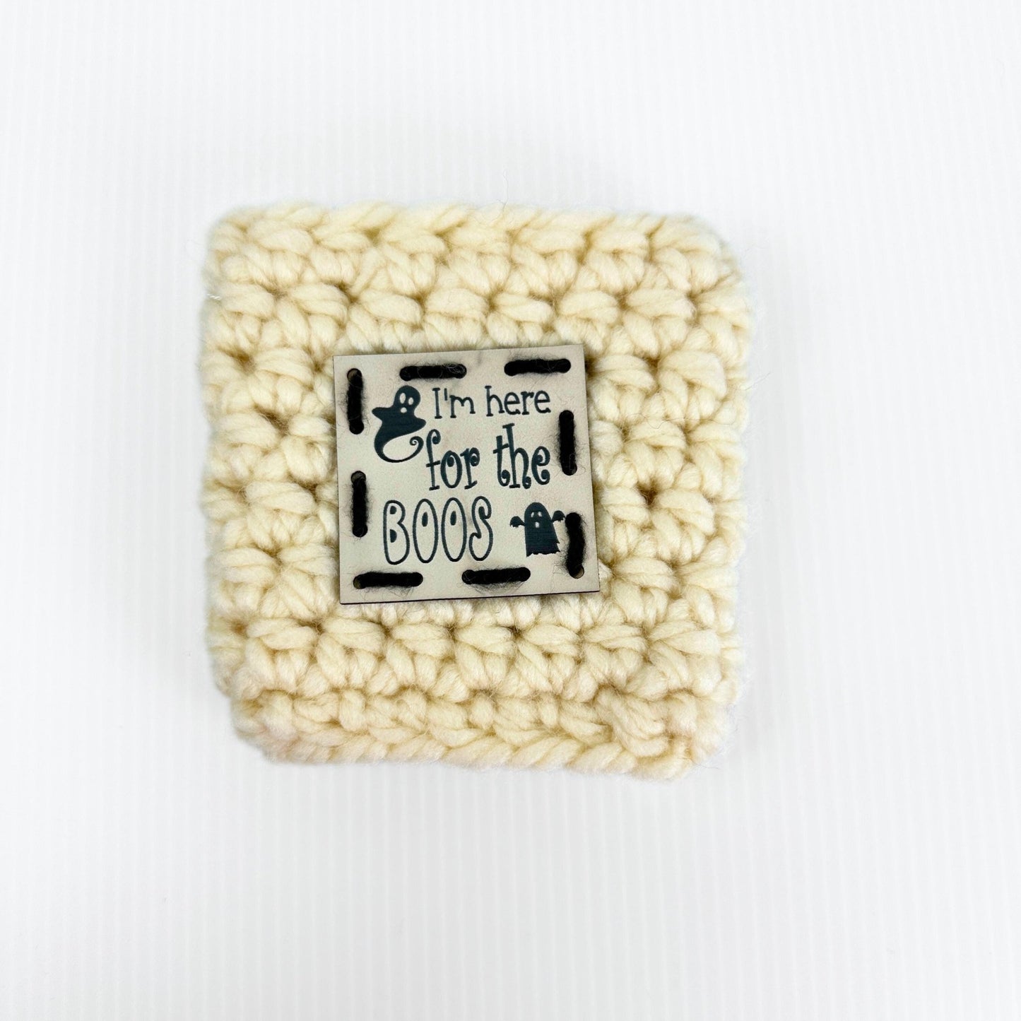 Crochet Travel Mug Coozy with Faux Leather Tag - pursuitofcraftyness