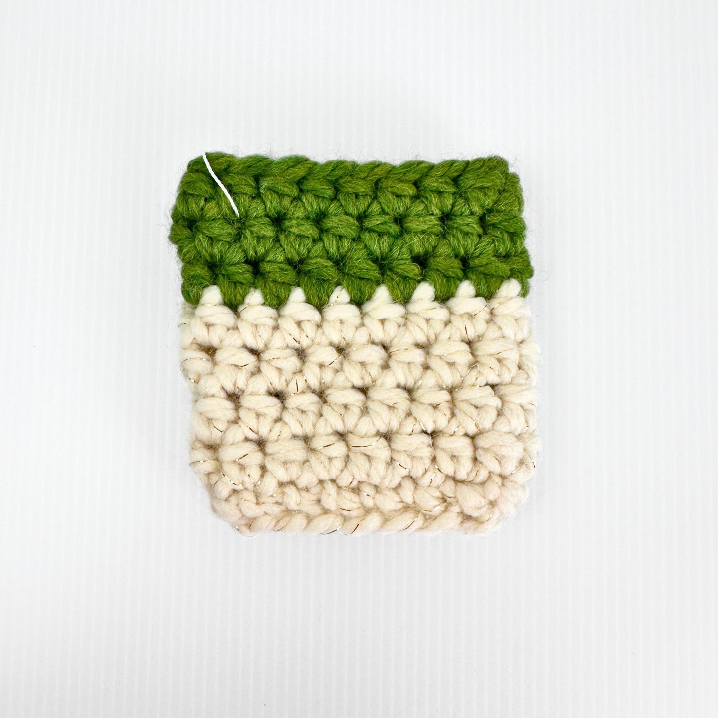 Crochet Travel Mug Coozy with Faux Leather Tag - pursuitofcraftyness