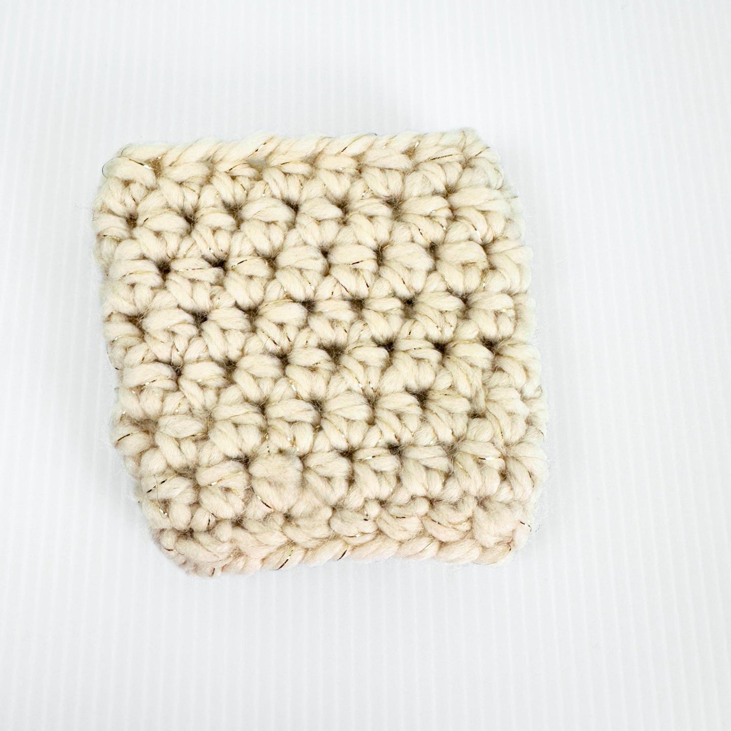 Crochet Travel Mug Coozy with Faux Leather Tag - pursuitofcraftyness