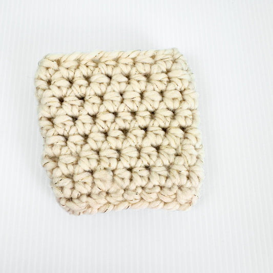 Crochet Travel Mug Coozy with Faux Leather Tag - pursuitofcraftyness