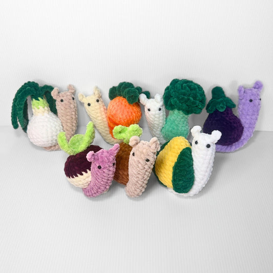 Crochet Veggie Snail Plushie Set: Adorable Vegetable Collection - pursuitofcraftyness
