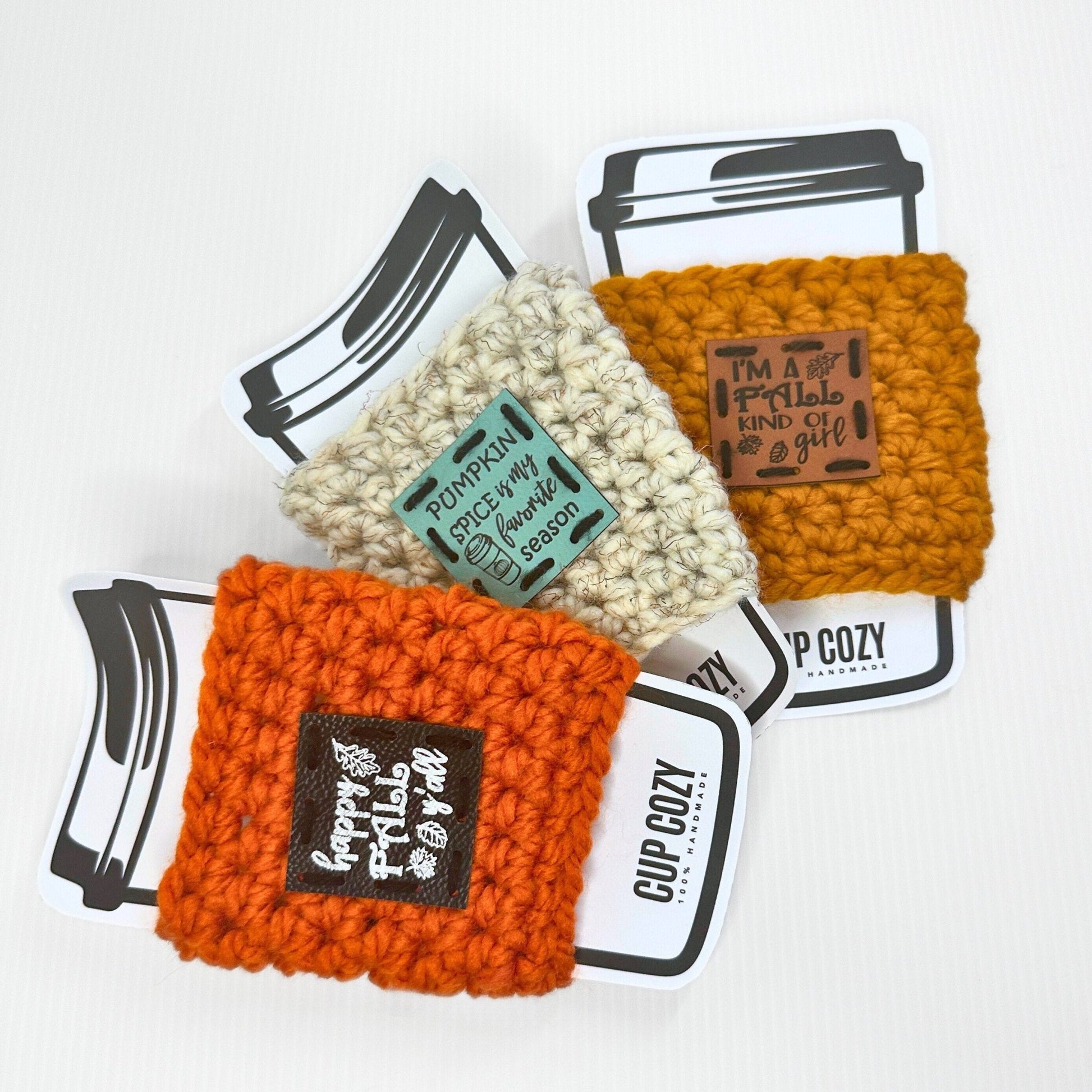 Crochet Wool Travel Mug Coozy with Faux Leather Patch - pursuitofcraftyness