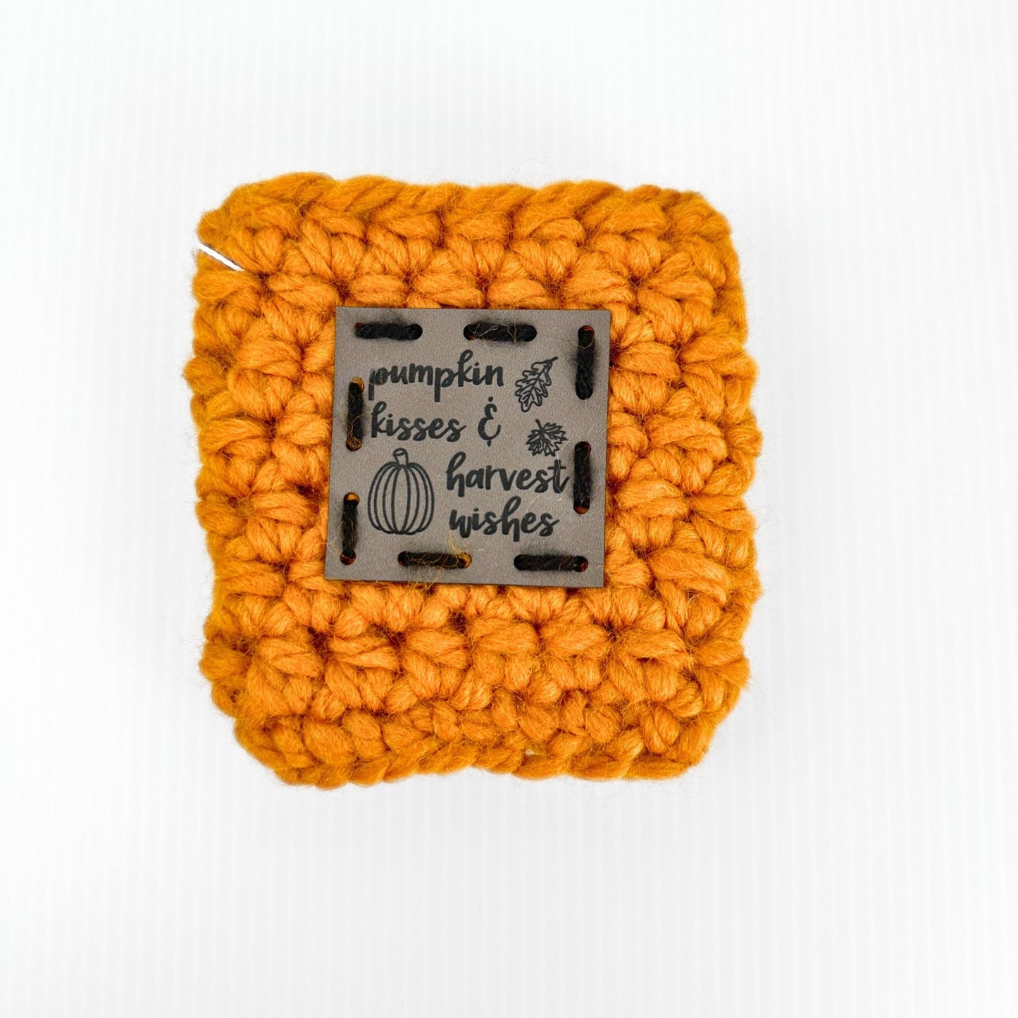 Crochet Wool Travel Mug Coozy with Faux Leather Patch - pursuitofcraftyness