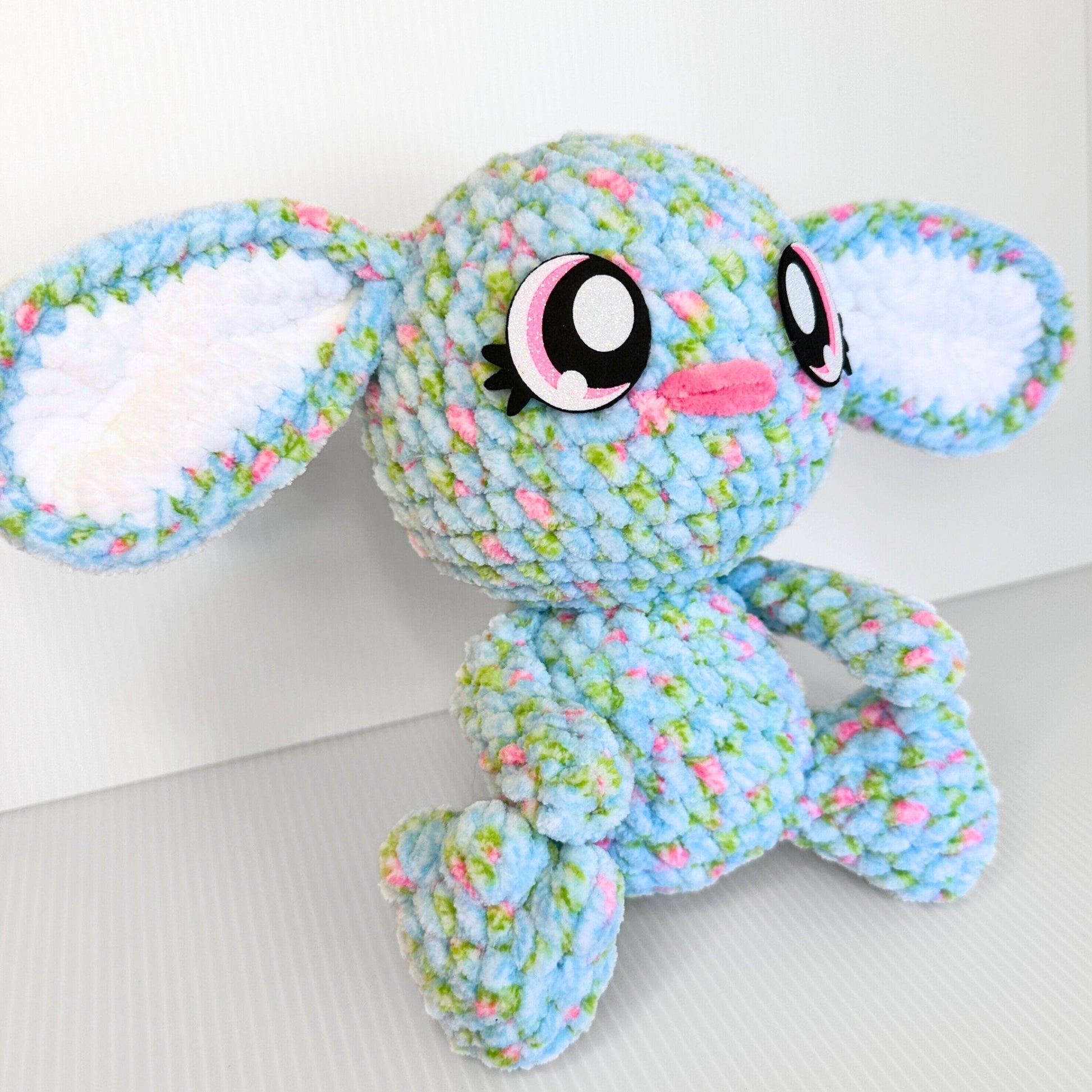 Crocheted Bunny Plushie: Whimsical Spring Decor with Glittery Eyes - pursuitofcraftyness