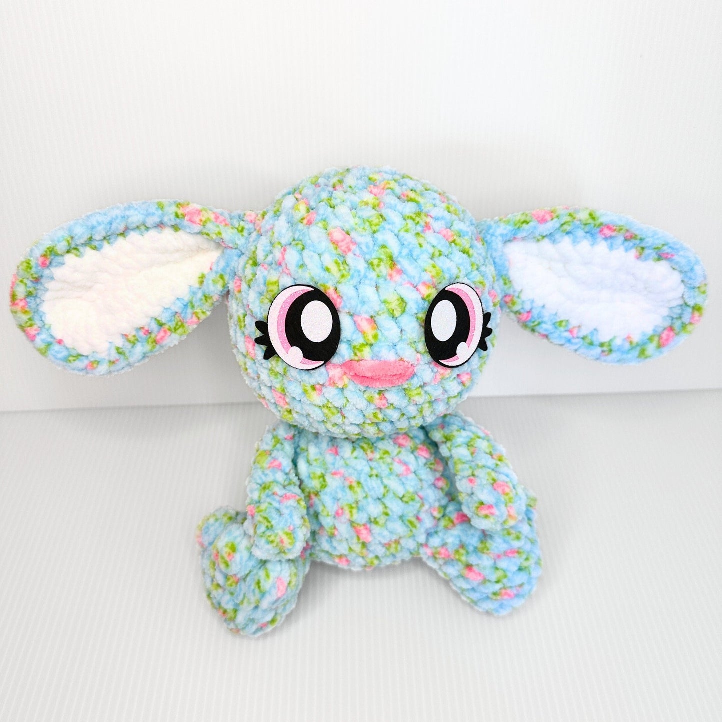 Crocheted Bunny Plushie: Whimsical Spring Decor with Glittery Eyes - pursuitofcraftyness