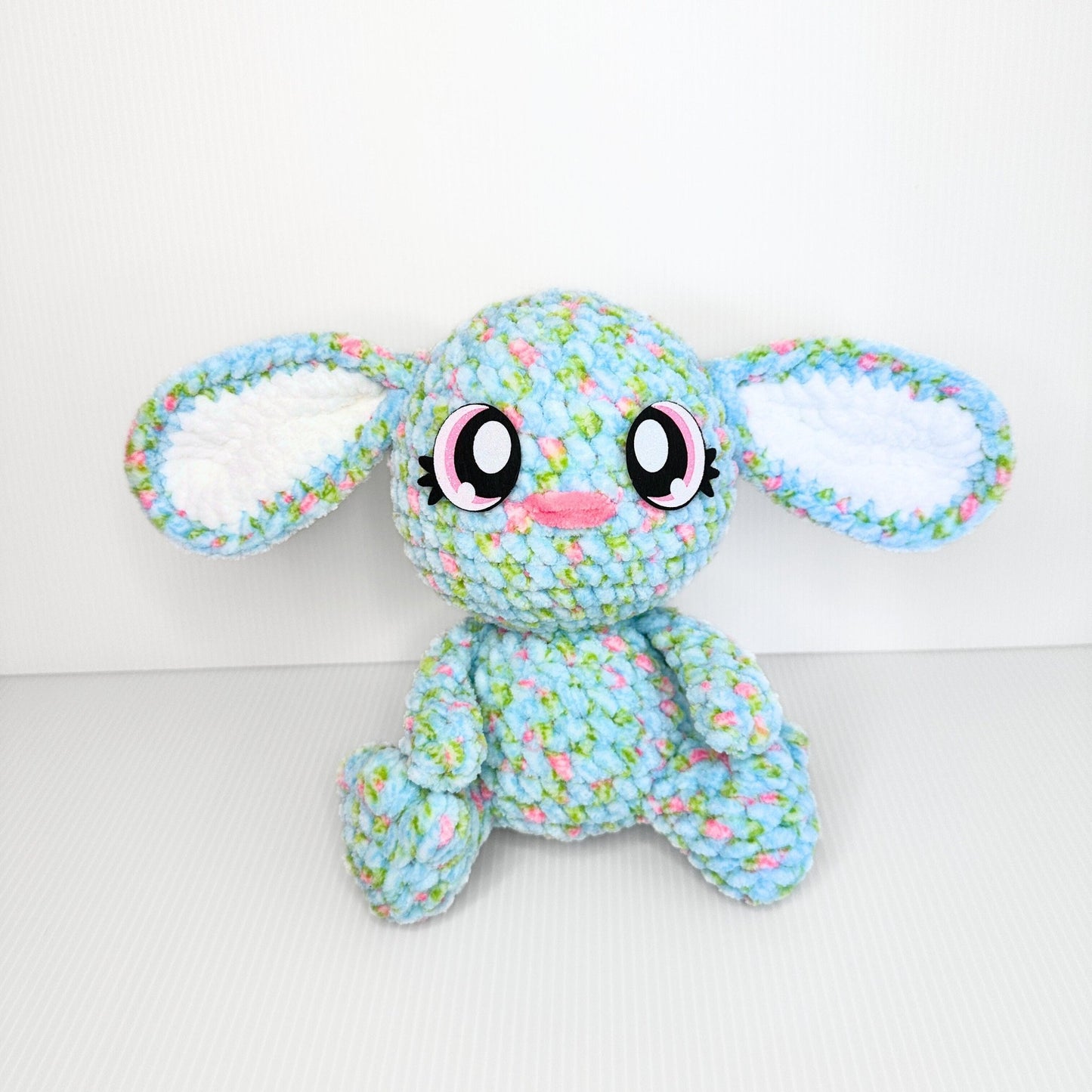 Crocheted Bunny Plushie: Whimsical Spring Decor with Glittery Eyes - pursuitofcraftyness