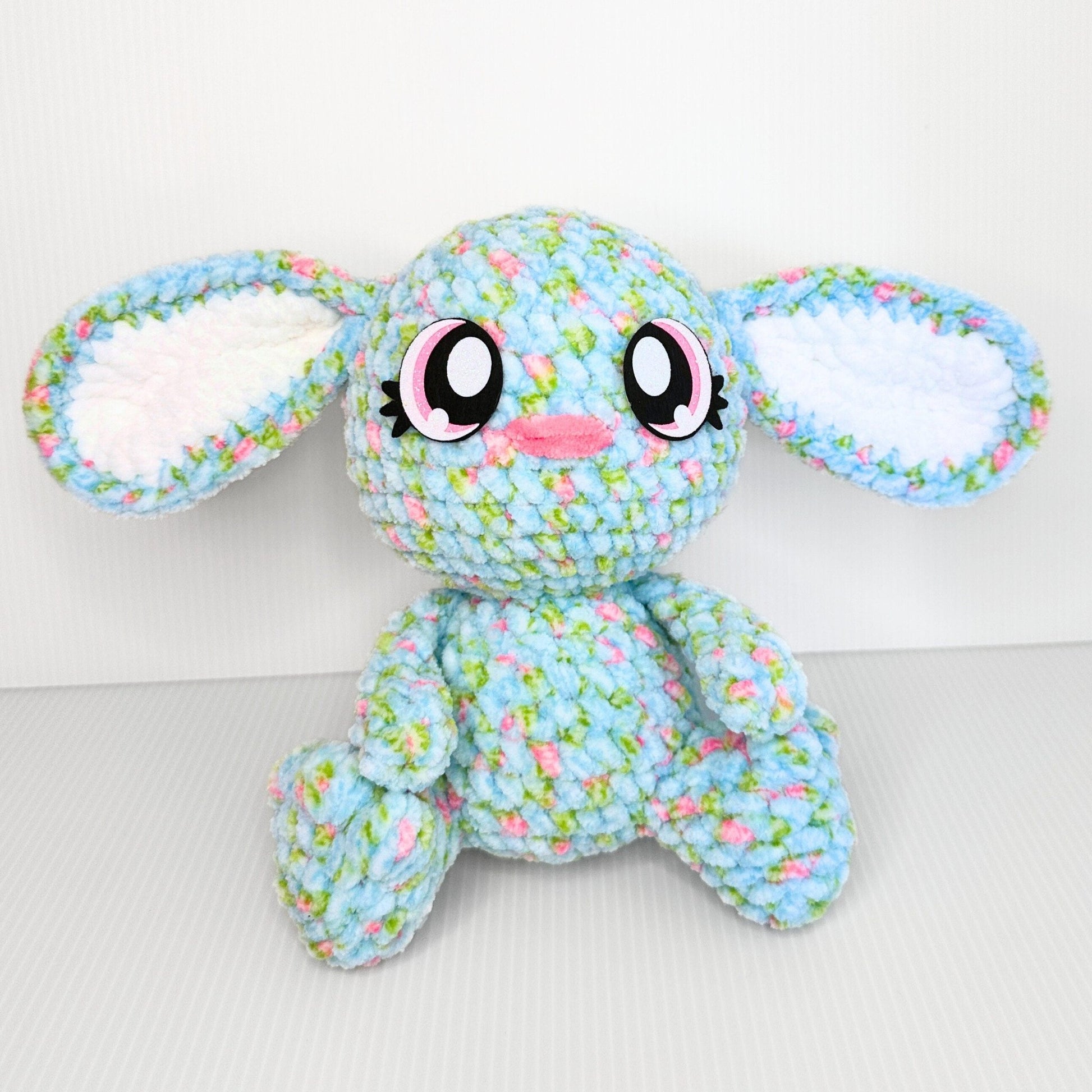 Crocheted Bunny Plushie: Whimsical Spring Decor with Glittery Eyes - pursuitofcraftyness