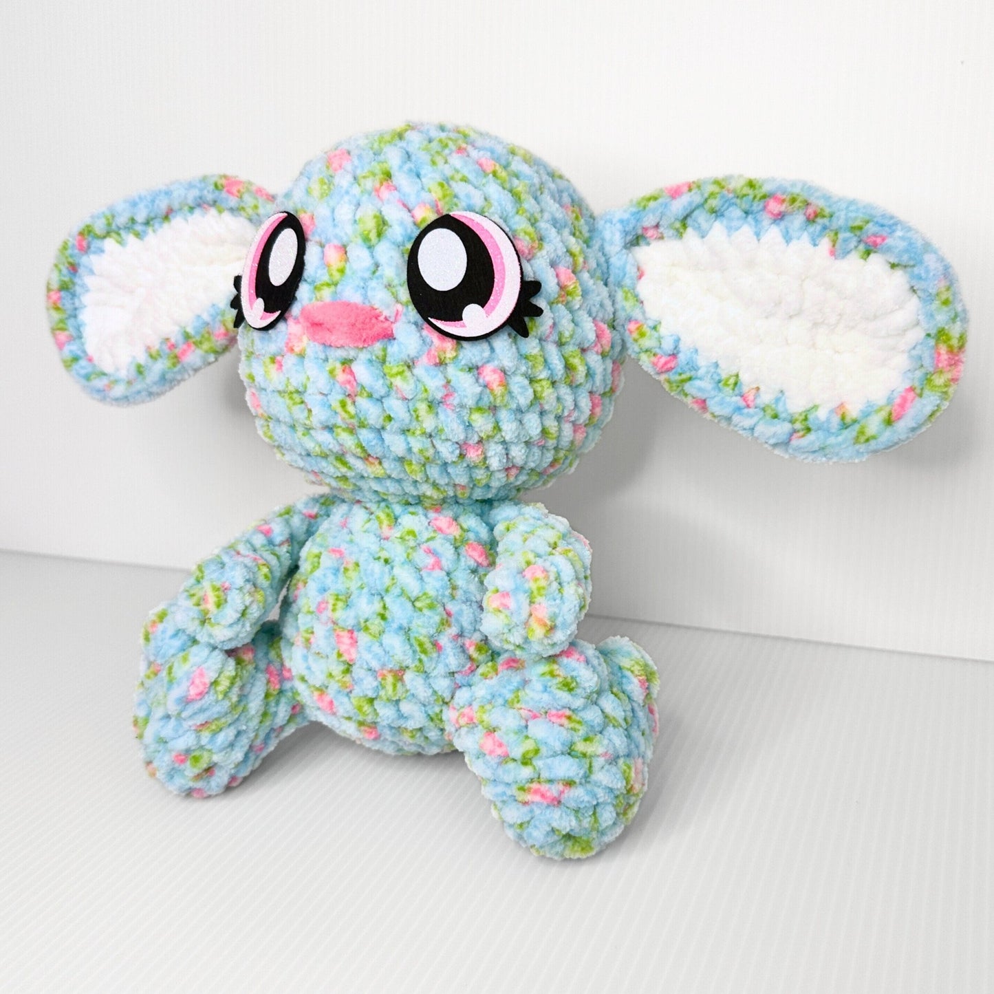 Crocheted Bunny Plushie: Whimsical Spring Decor with Glittery Eyes - pursuitofcraftyness