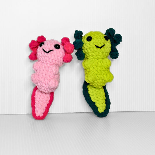 Handmade Axolotl Crochet Keychain, Kawaii Axolotl Bag Charm with Feathery Gills, Cute Water Creature Accessory, Choose Your Color - pursuitofcraftyness