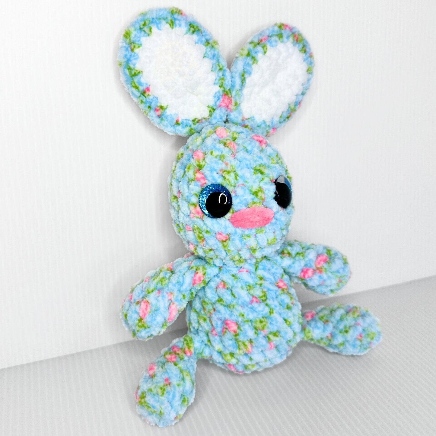 Handmade Crochet Easter Bunny: Variegated Blue, Pink, White - Spring Decor - pursuitofcraftyness