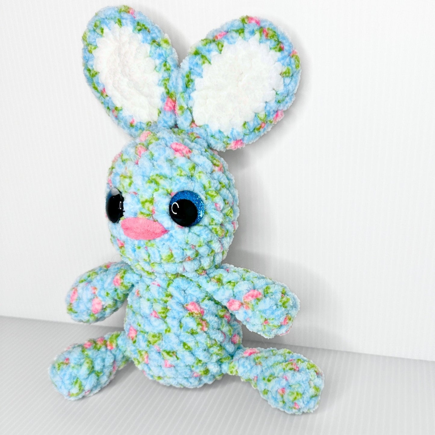 Handmade Crochet Easter Bunny: Variegated Blue, Pink, White - Spring Decor - pursuitofcraftyness