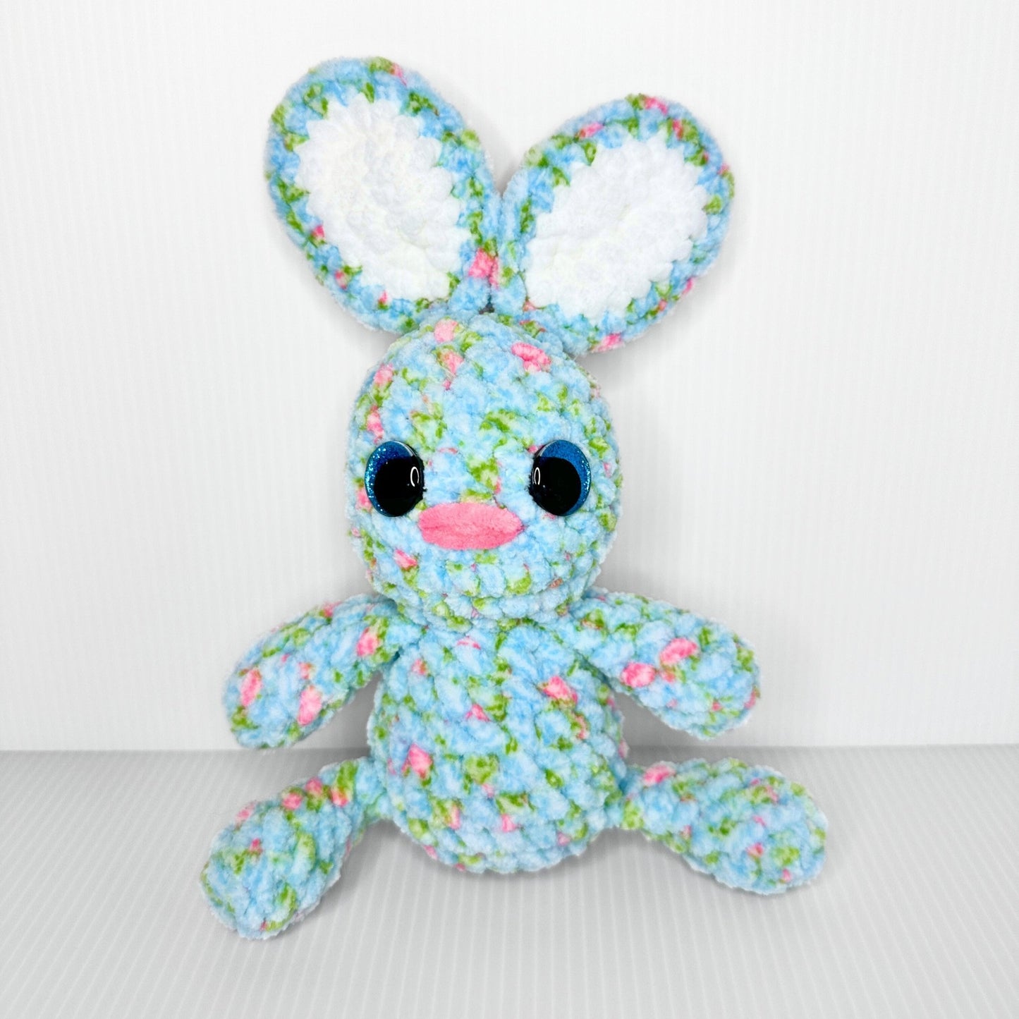 Handmade Crochet Easter Bunny: Variegated Blue, Pink, White - Spring Decor - pursuitofcraftyness