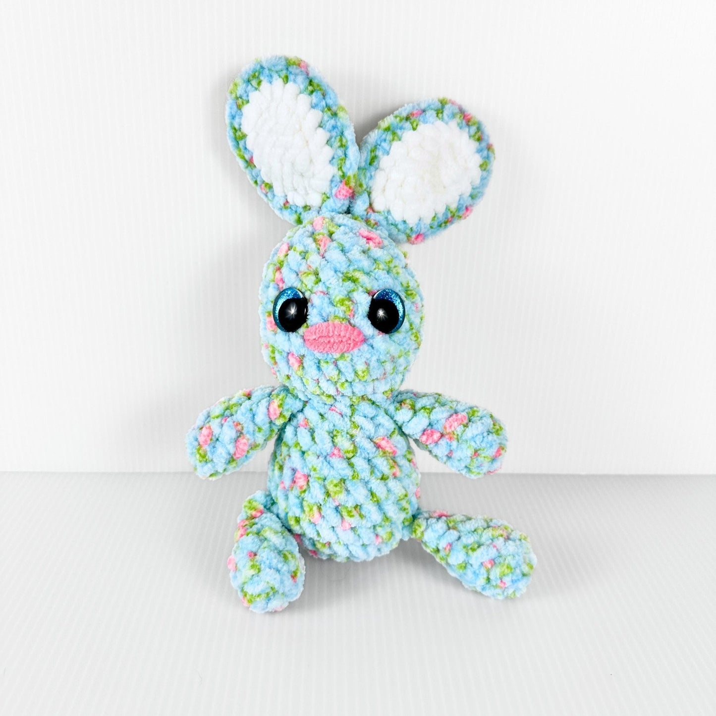 Handmade Crochet Easter Bunny: Variegated Blue, Pink, White - Spring Decor - pursuitofcraftyness