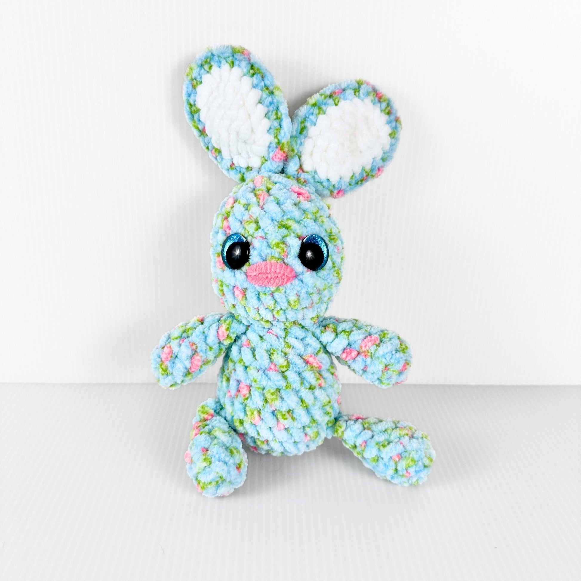 Handmade Crochet Easter Bunny: Variegated Blue, Pink, White - Spring Decor - pursuitofcraftyness