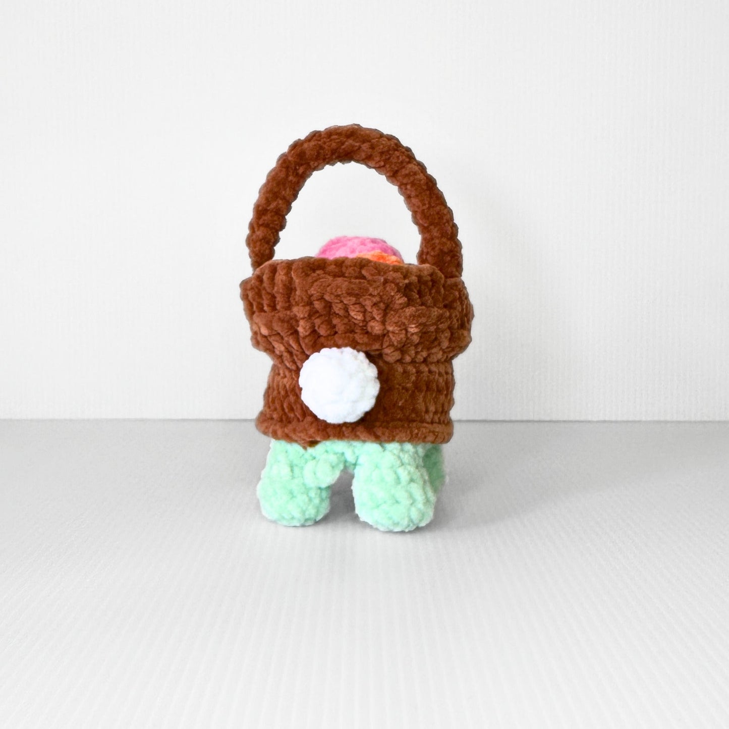 Handmade Crochet Easter Turtle Plushie with Basket and Eggs Spring Shelf Sitter Decor - pursuitofcraftyness