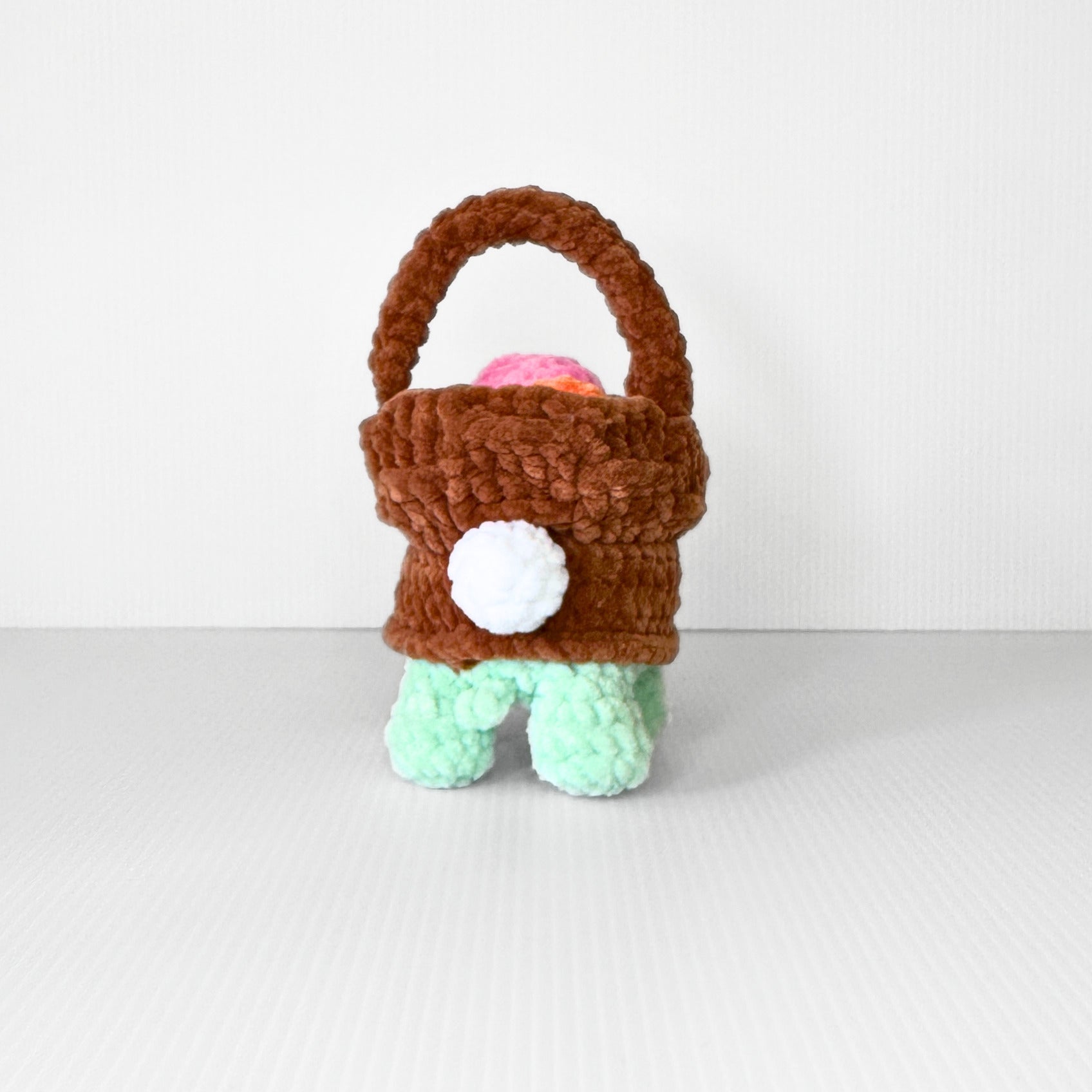 Handmade Crochet Easter Turtle Plushie with Basket and Eggs Spring Shelf Sitter Decor - pursuitofcraftyness