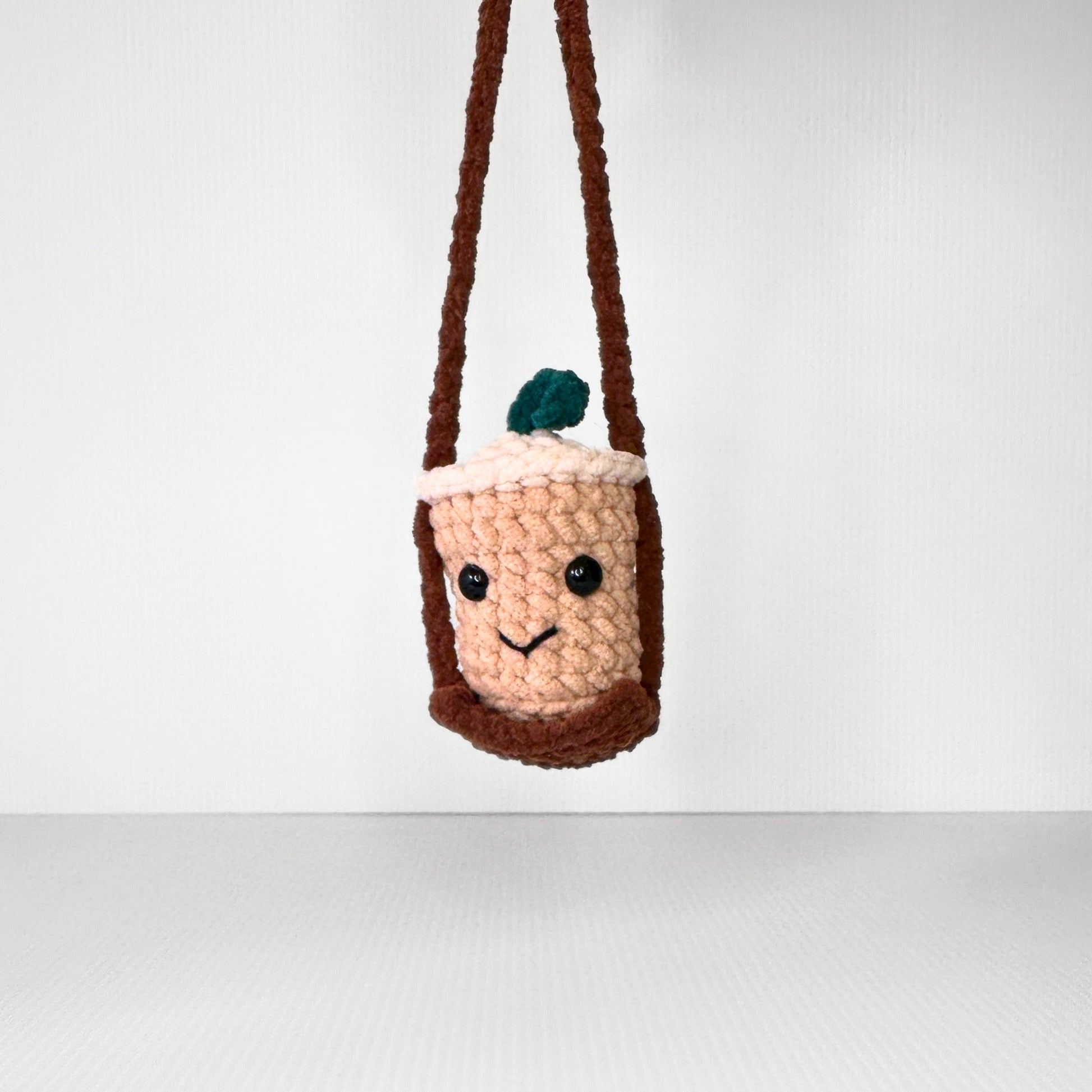 Handmade Crochet Iced Coffee Car Charm Rearview Mirror Decor Kawaii Coffee Lover Gift - pursuitofcraftyness