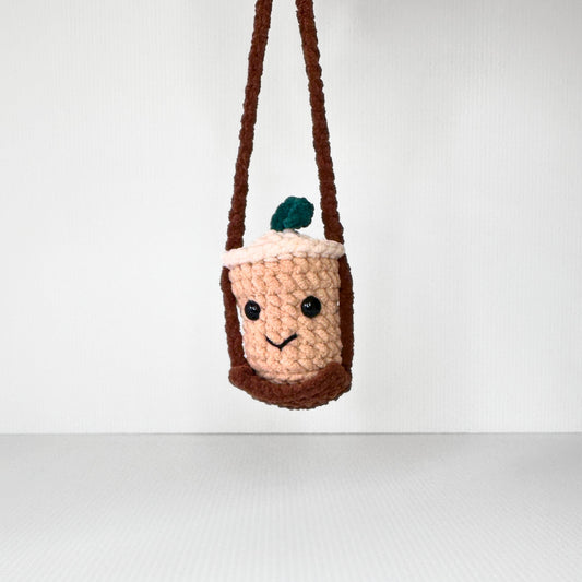 Handmade Crochet Iced Coffee Car Charm Rearview Mirror Decor Kawaii Coffee Lover Gift - pursuitofcraftyness