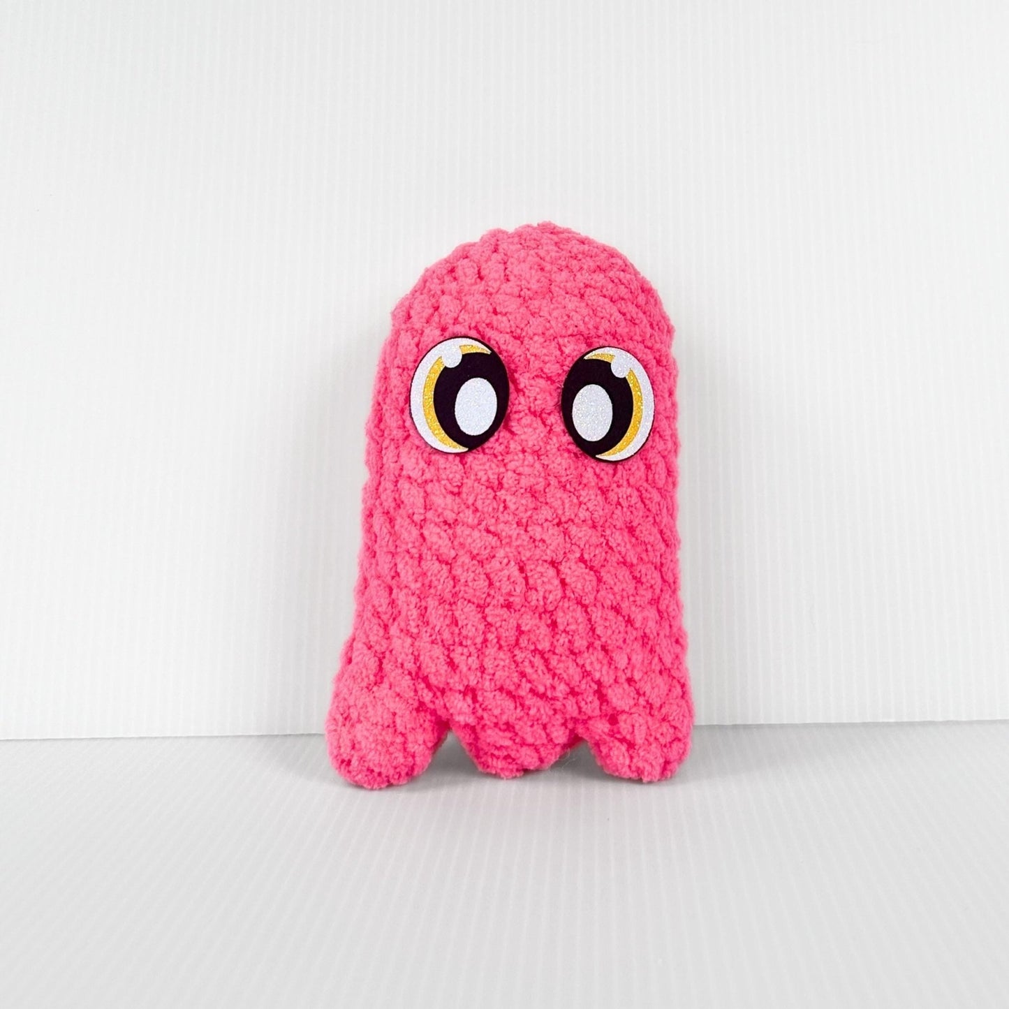 Handmade Crochet Mini Ghost Plushie - a Neon Halloween Decoration for Spooky Season - pursuitofcraftyness