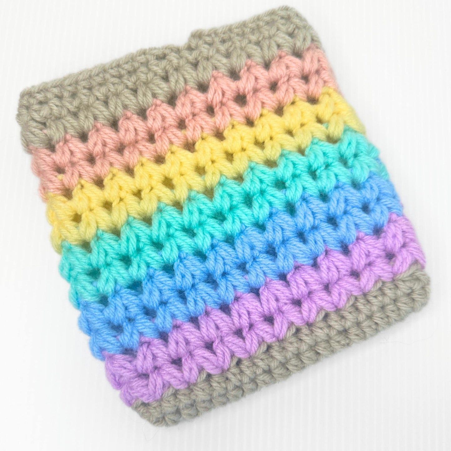 Handmade Crochet Rainbow Kindle Sleeve with Wooden Button - pursuitofcraftyness