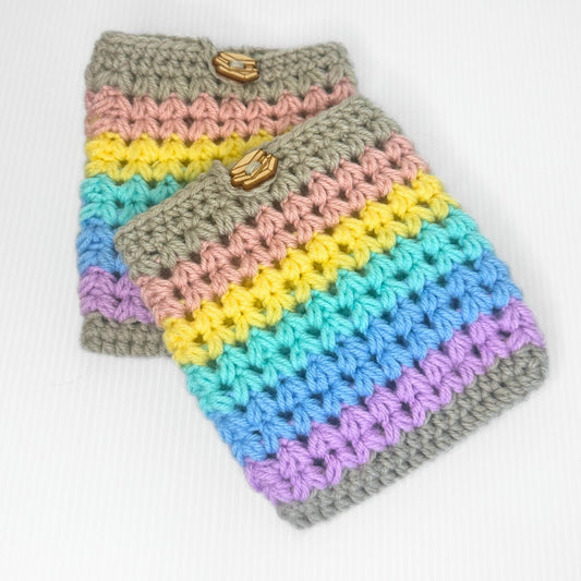 Handmade Crochet Rainbow Kindle Sleeve with Wooden Button - pursuitofcraftyness