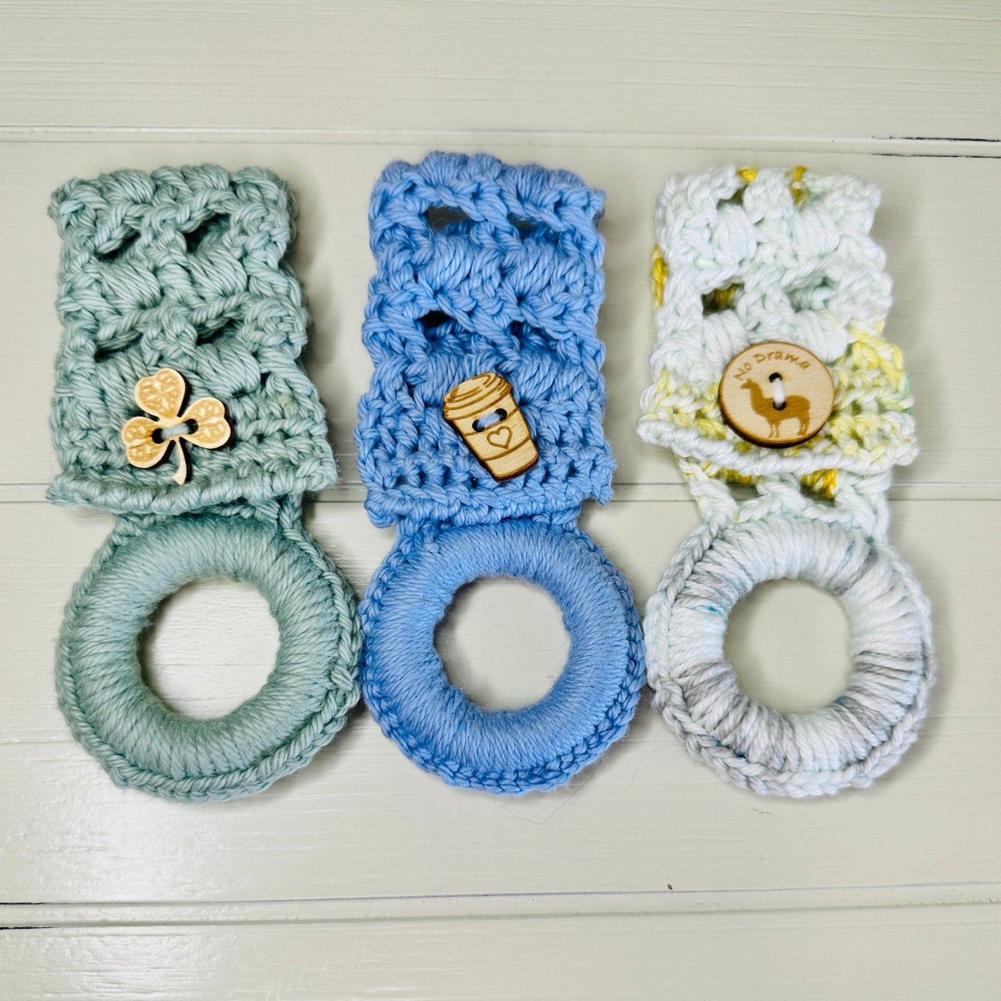 Handmade Crochet Towel Ring: Cotton Kitchen Decor with Button - pursuitofcraftyness