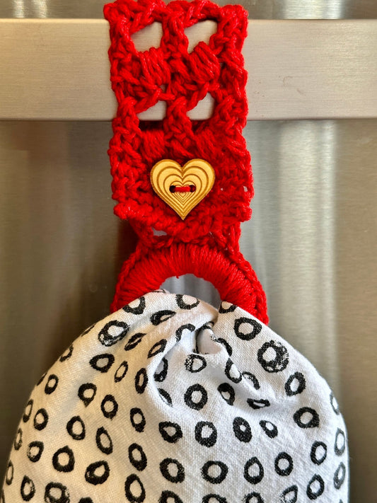 Handmade Crochet Towel Ring: Cotton Kitchen Decor with Button - pursuitofcraftyness