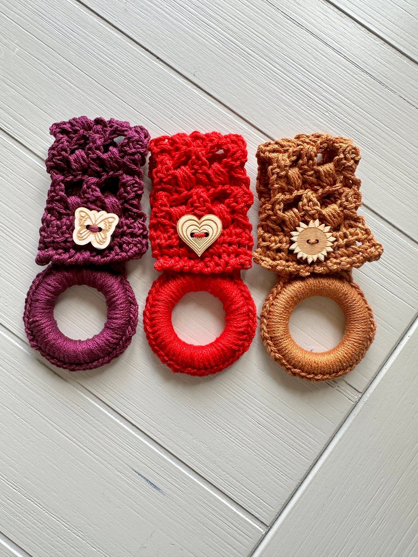 Handmade Crochet Towel Ring: Cotton Kitchen Decor with Button - pursuitofcraftyness