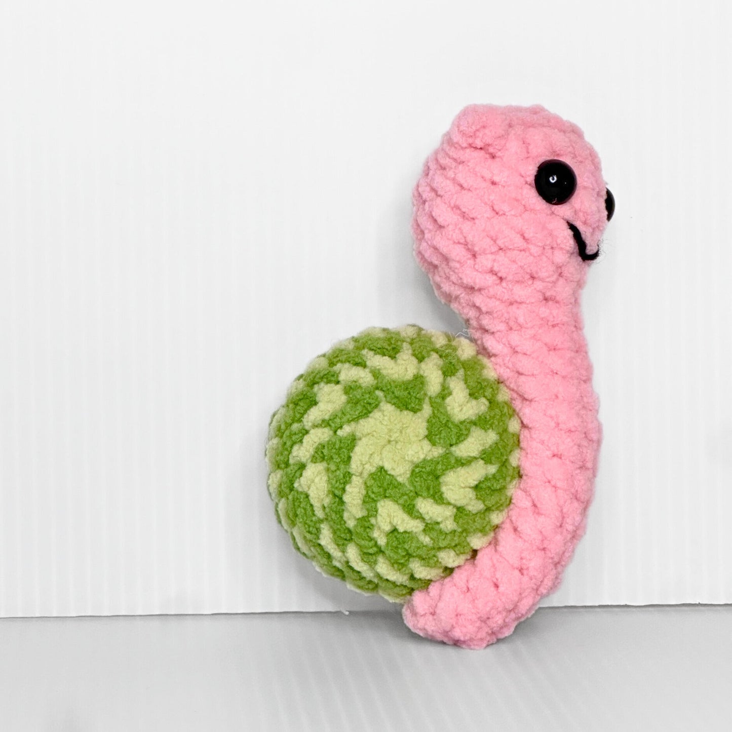 Handmade Disco Snail Crochet Plush — Kawaii Stuffed Snail with Colorful Swirl Shell, Choose Your Color - pursuitofcraftyness